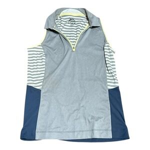Slazenger Golf Polo Womens XS Grey Navy Blue Excellent Sleeveless Quarter Zip